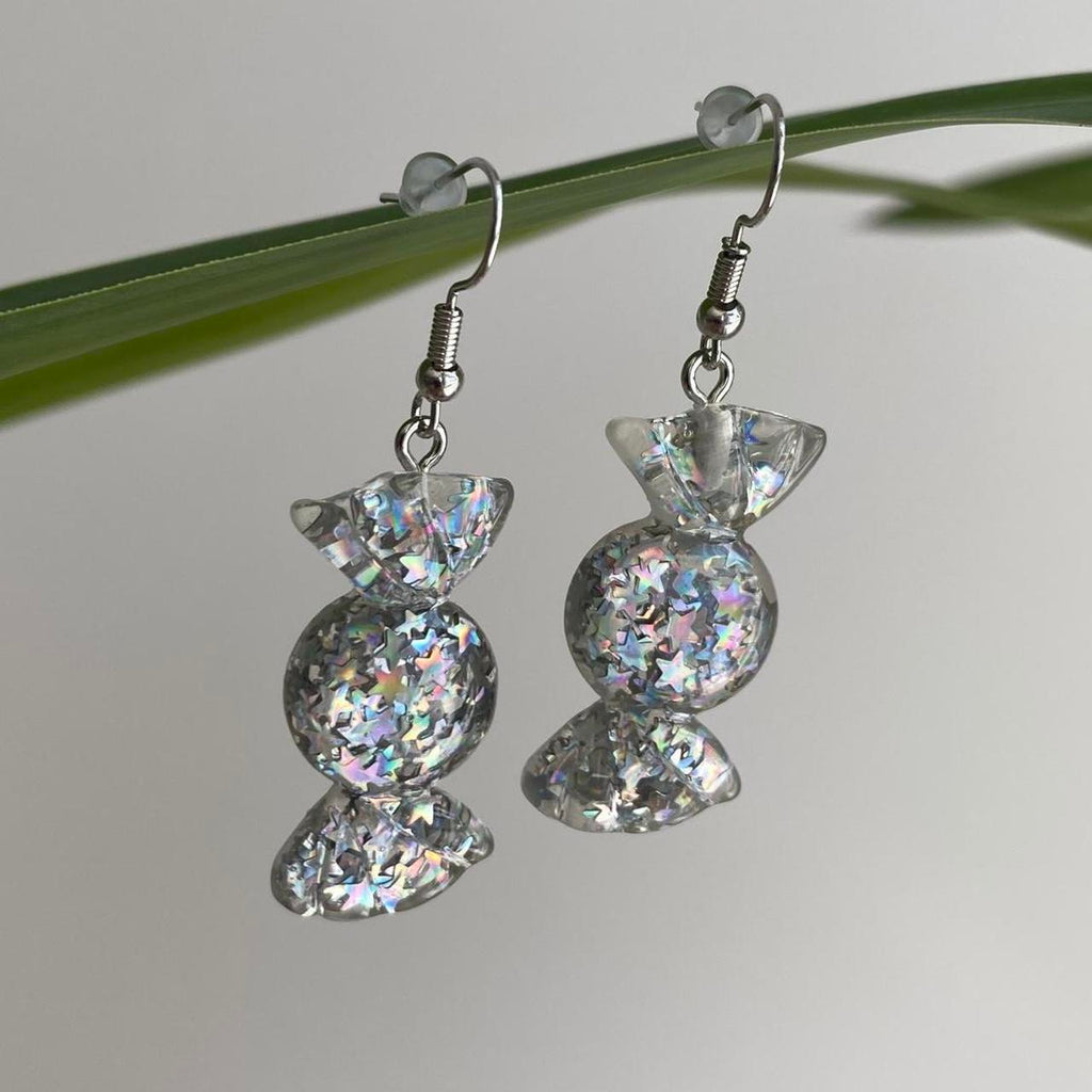 Sparkly Resin Silver Candy In Wrapper Dangle