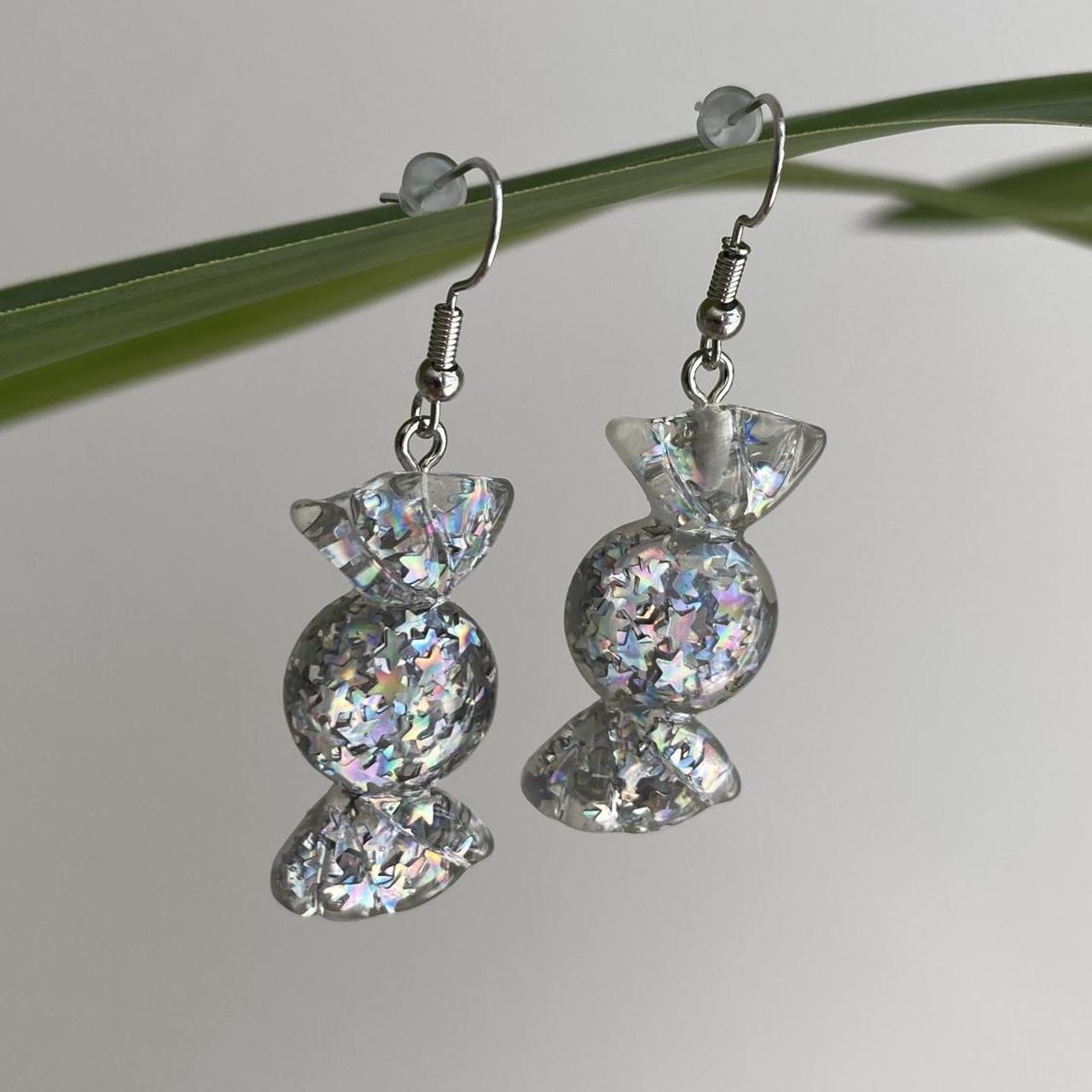 Sparkly Resin Silver Candy In Wrapper Dangle