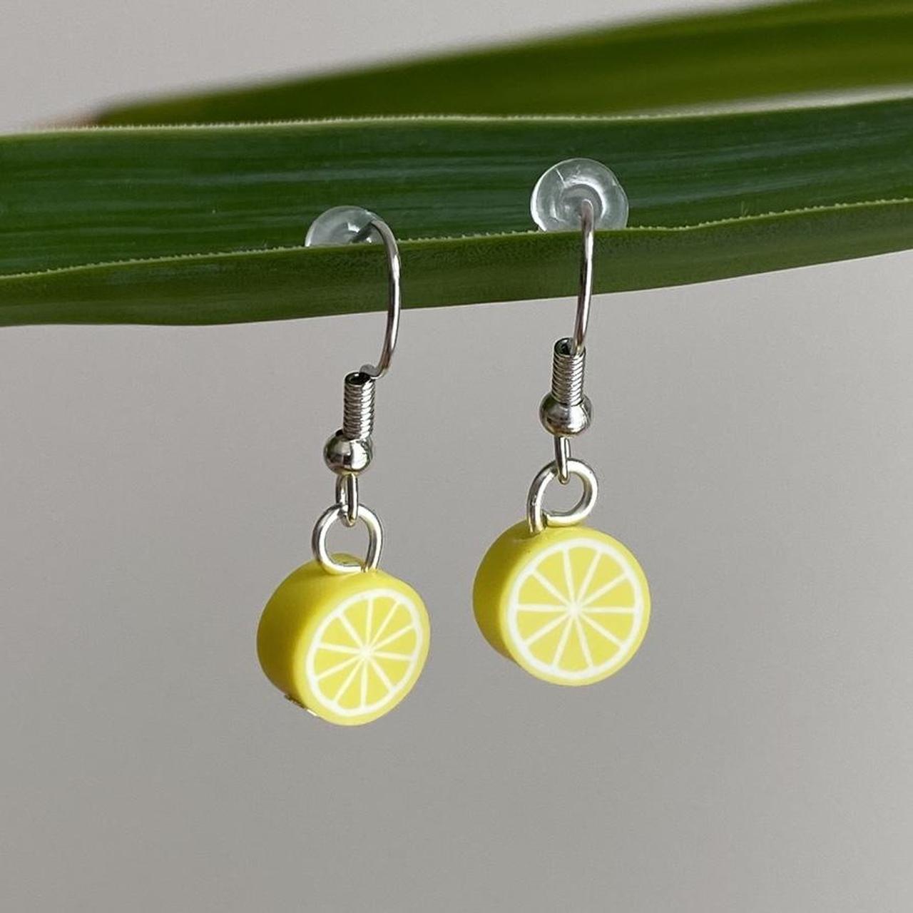Yellow Lemon Fruit Polymer Clay Dangle Earrings With