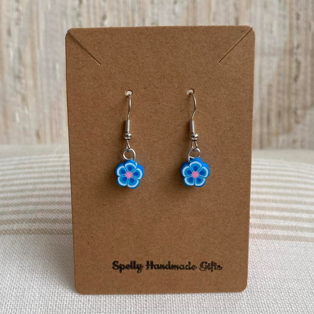 Blue Tropical Flower Polymer Clay Dangle Earrings - Image 4