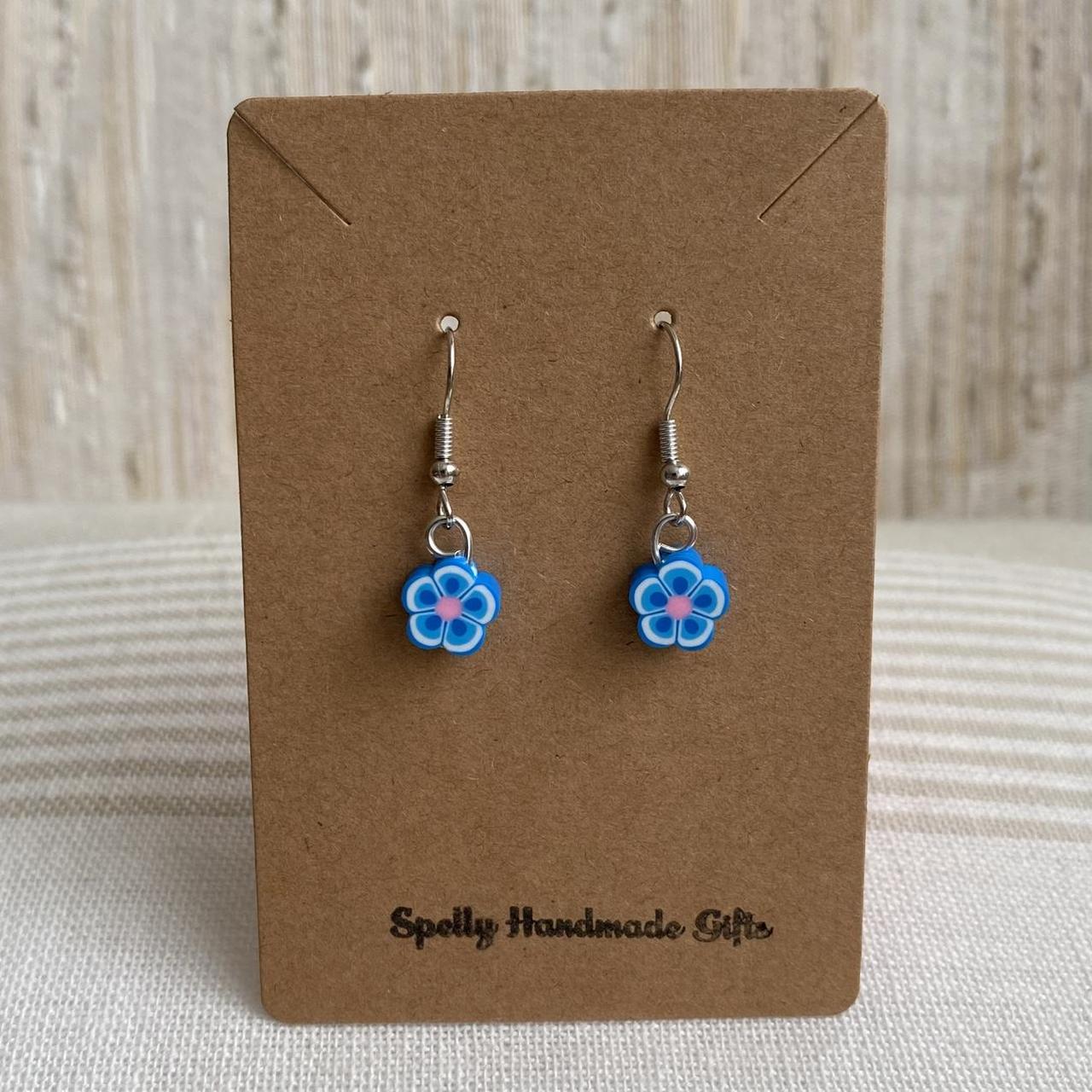 Blue Tropical Flower Polymer Clay Dangle Earrings - Image 4