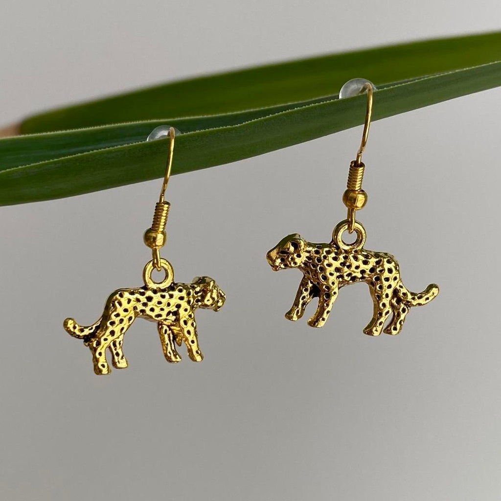 Gold Leopard Dangle Earrings Hand Made Pendant - Image 2