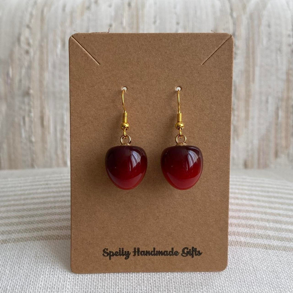 Red Cherry Dangle Earrings With Gold Accents Hand - Image 2