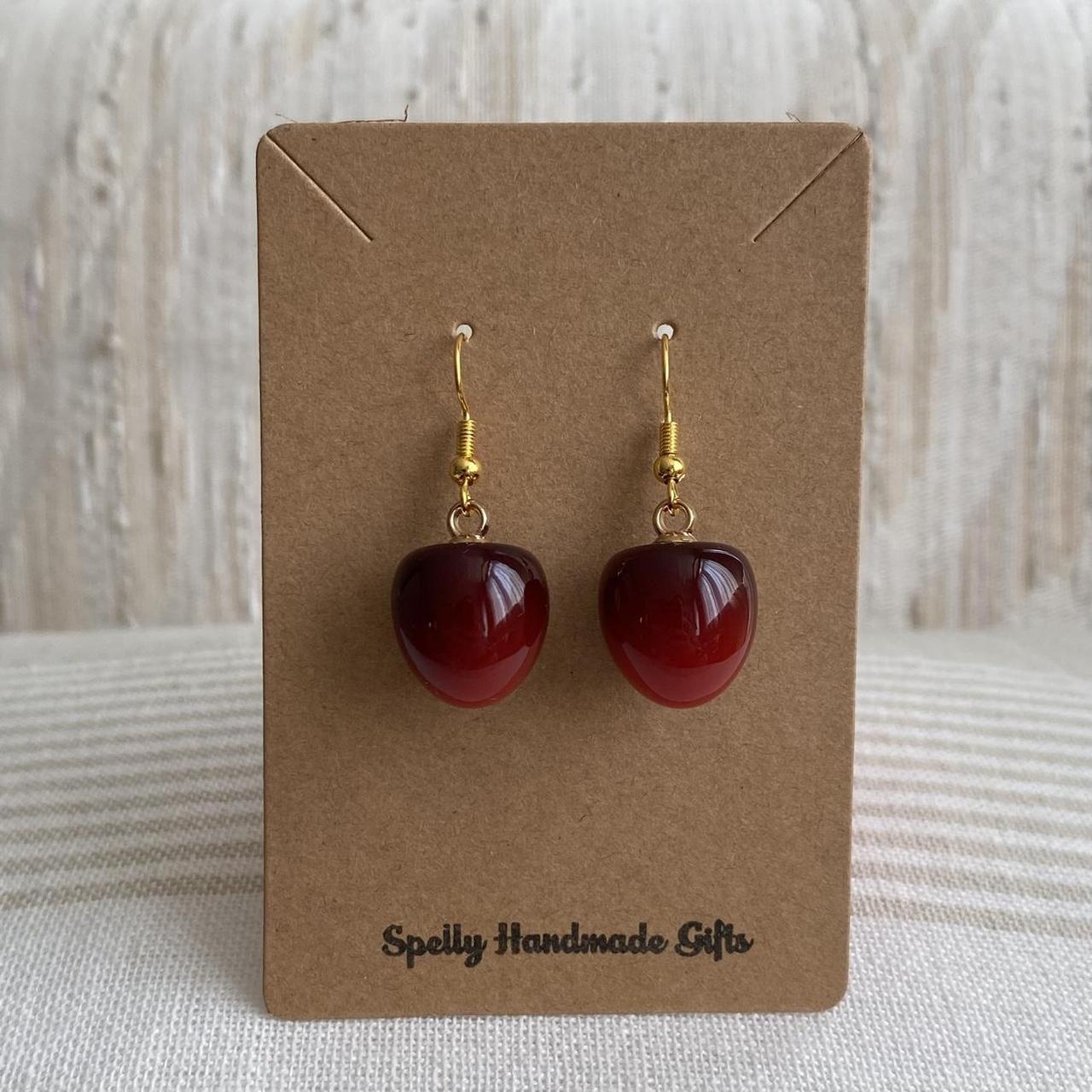 Red Cherry Dangle Earrings With Gold Accents Hand - Image 2