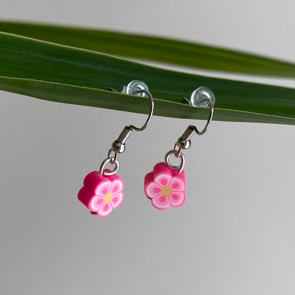 Bright Pink Tropical Flower Polymer Clay Dangle - Image 4