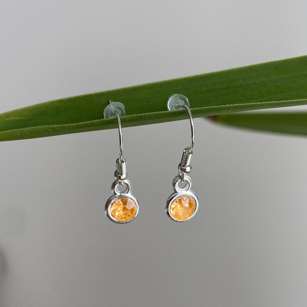 Amber Orange Gem Dangle Earrings Silver Accents - Image 3