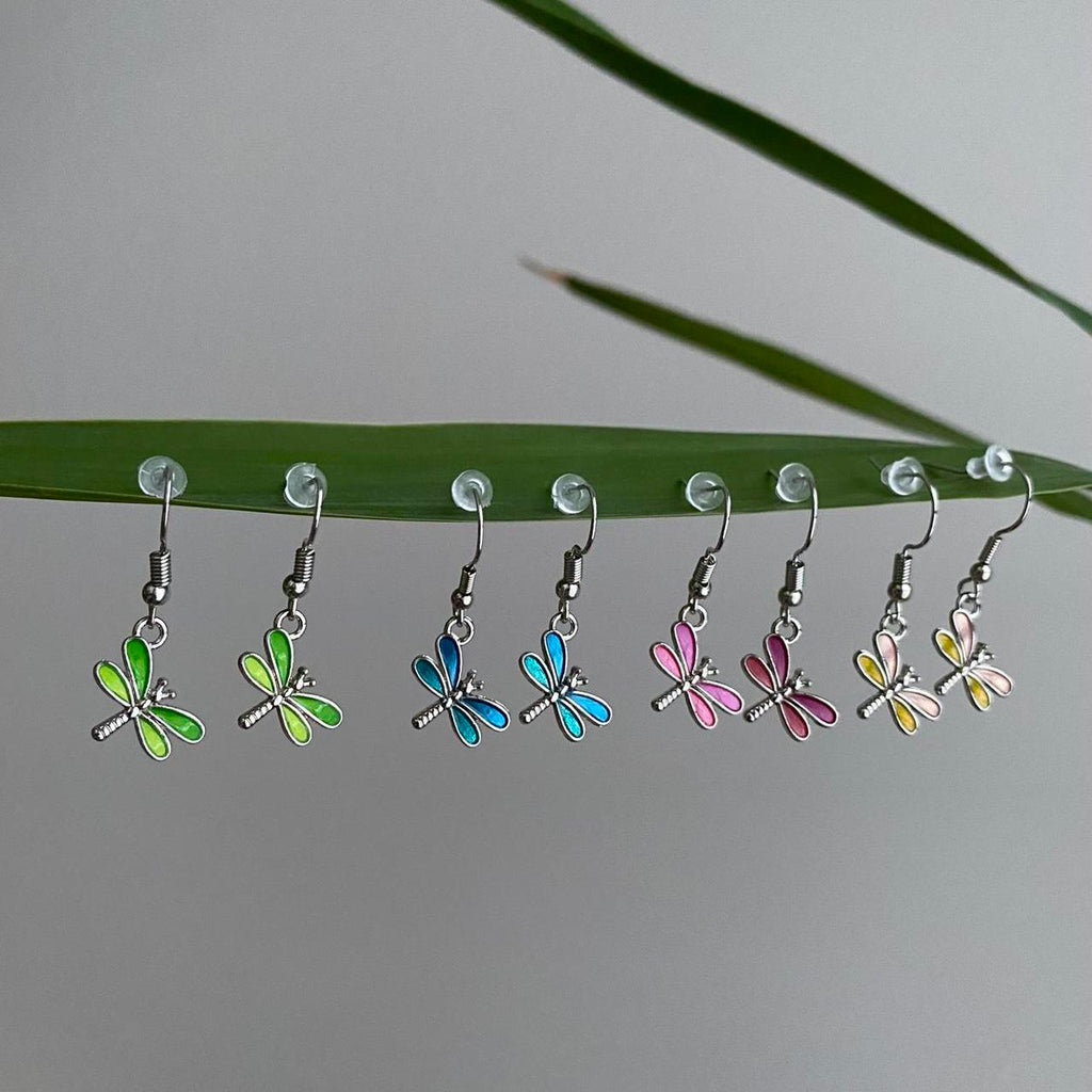 Blue Dragon Fly Dangle Earrings With Silver Accents - Image 3
