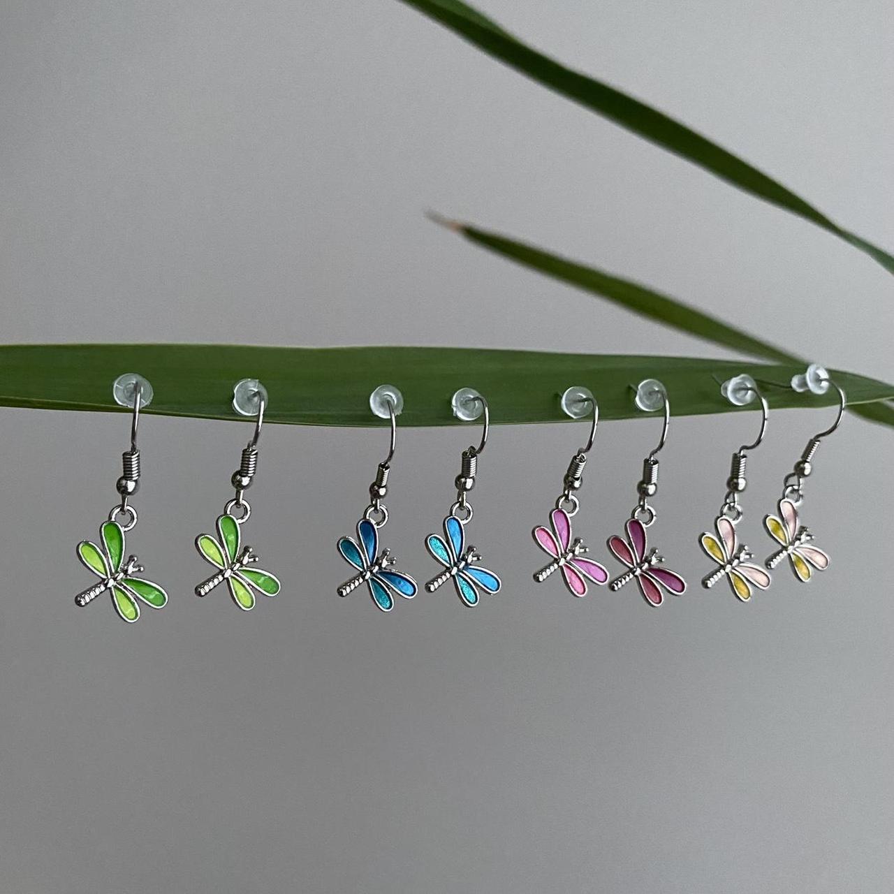 Blue Dragon Fly Dangle Earrings With Silver Accents - Image 3