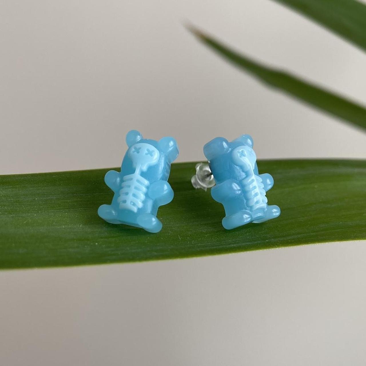 Blue Skeleton Gummy Bear X Ray Stud Earrings Hand
