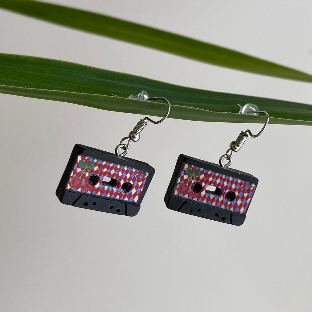 Black Vintage Music Cassette Tape Dangle Earrings - Image 3