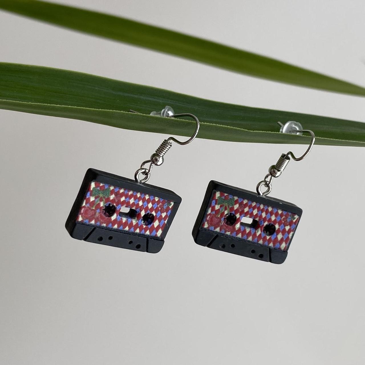 Black Vintage Music Cassette Tape Dangle Earrings - Image 3