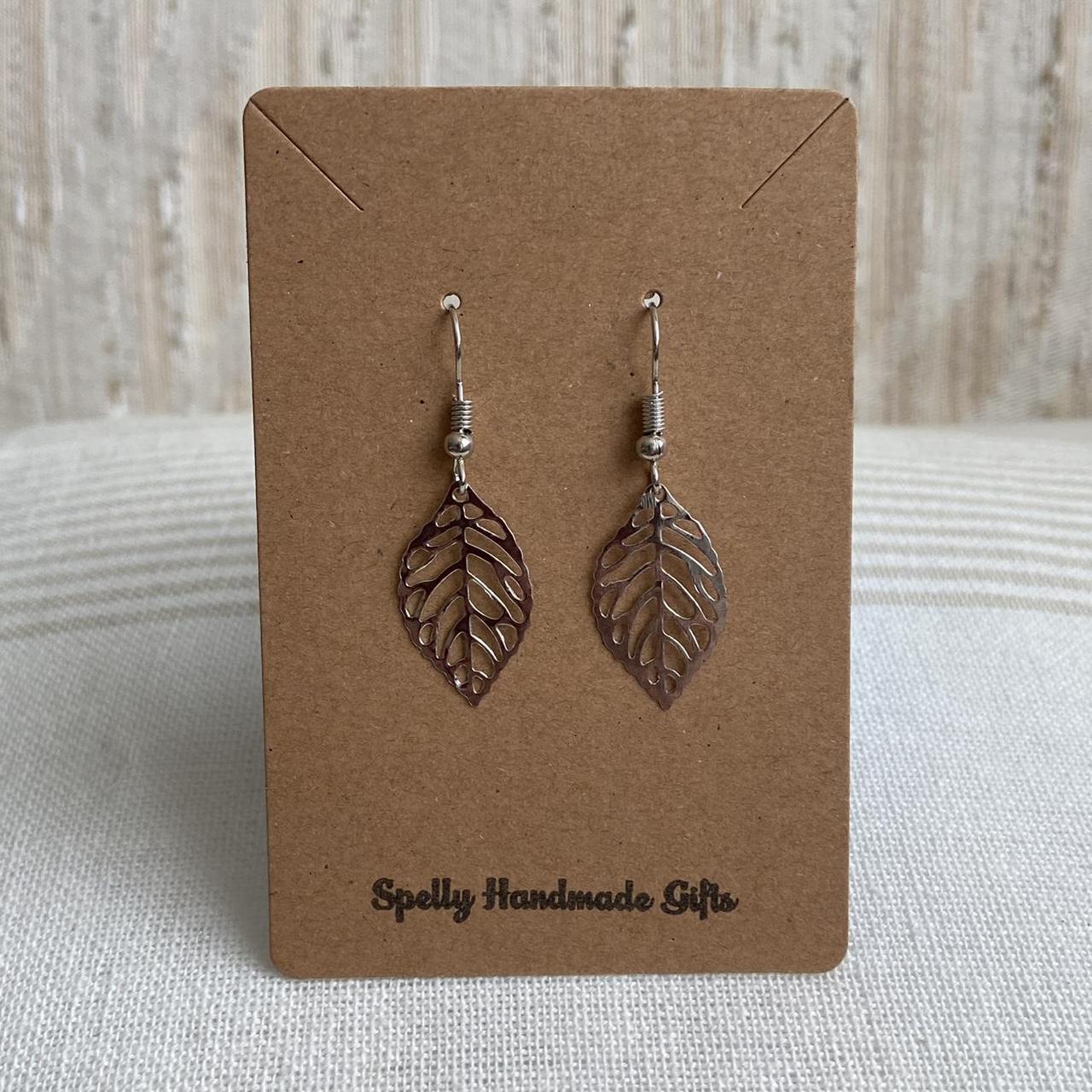 Small Silver Leaf Dangle Earrings 3 Sizes - Image 5