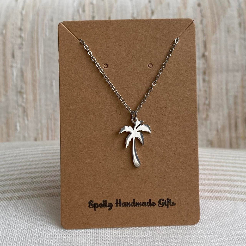 Tropical Silver Palm Tree Pendant Chain Necklace - Image 4