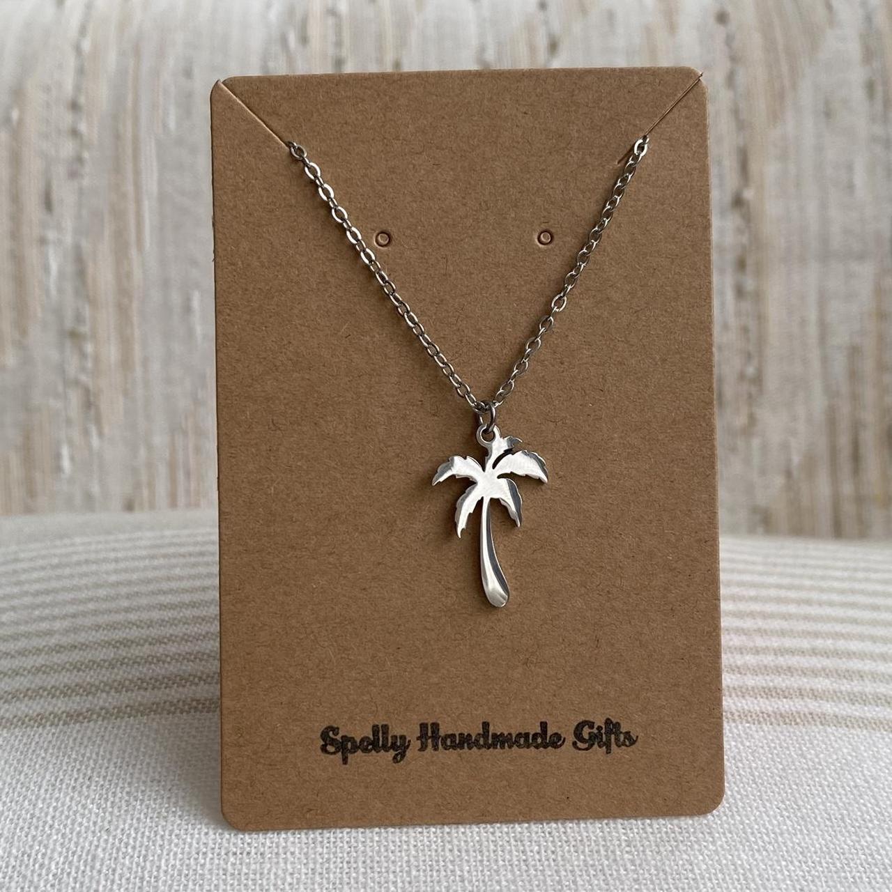 Tropical Silver Palm Tree Pendant Chain Necklace - Image 4