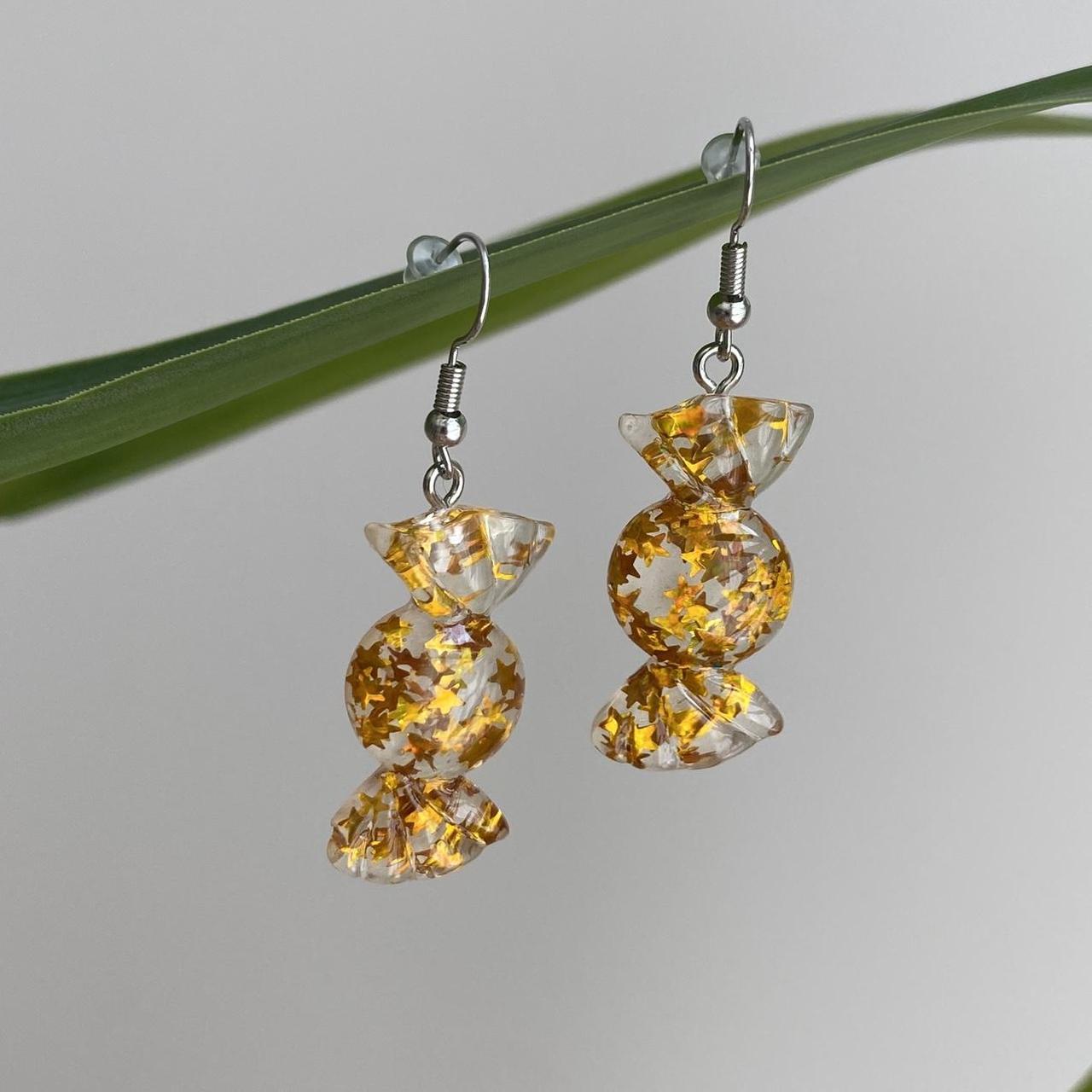 Sparkly Resin Yellow Gold Candy Dangle Earrings With - Image 4