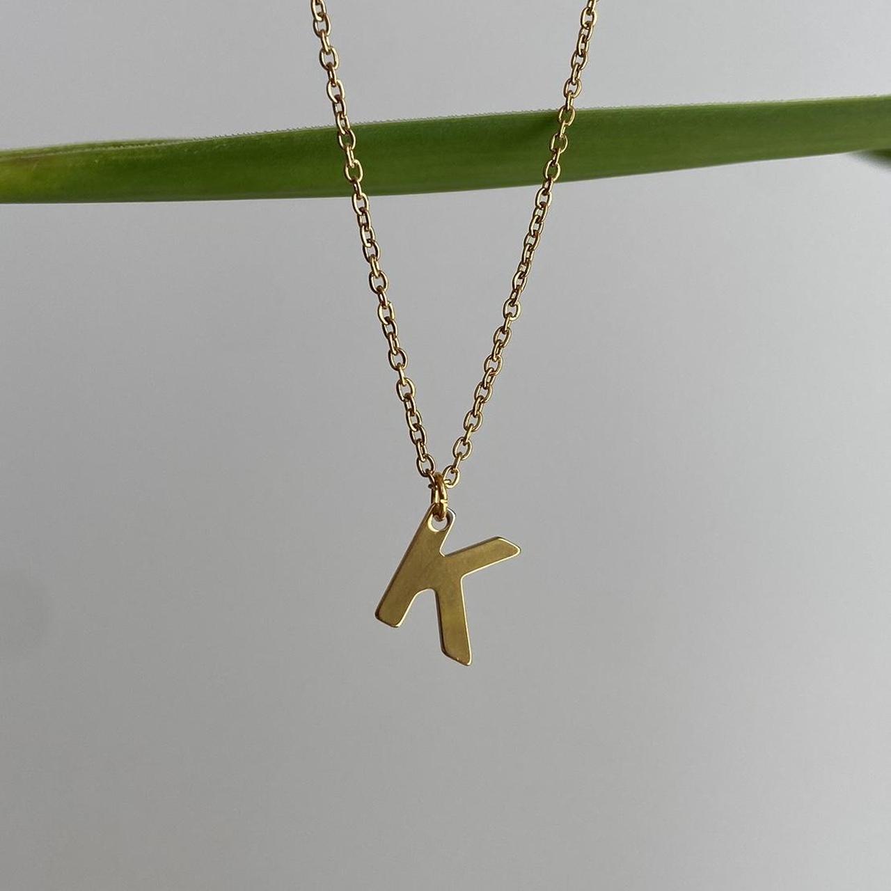 Gold Letter K Initial Pendant Chain Necklace 18 - Image 2