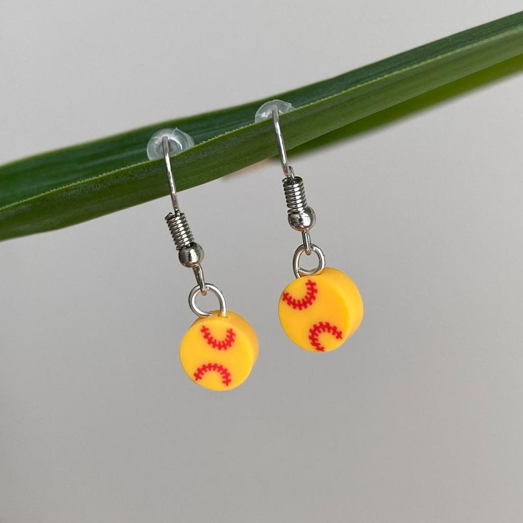 Softball Polymer Clay Dangle Earrings With Silver - Image 4