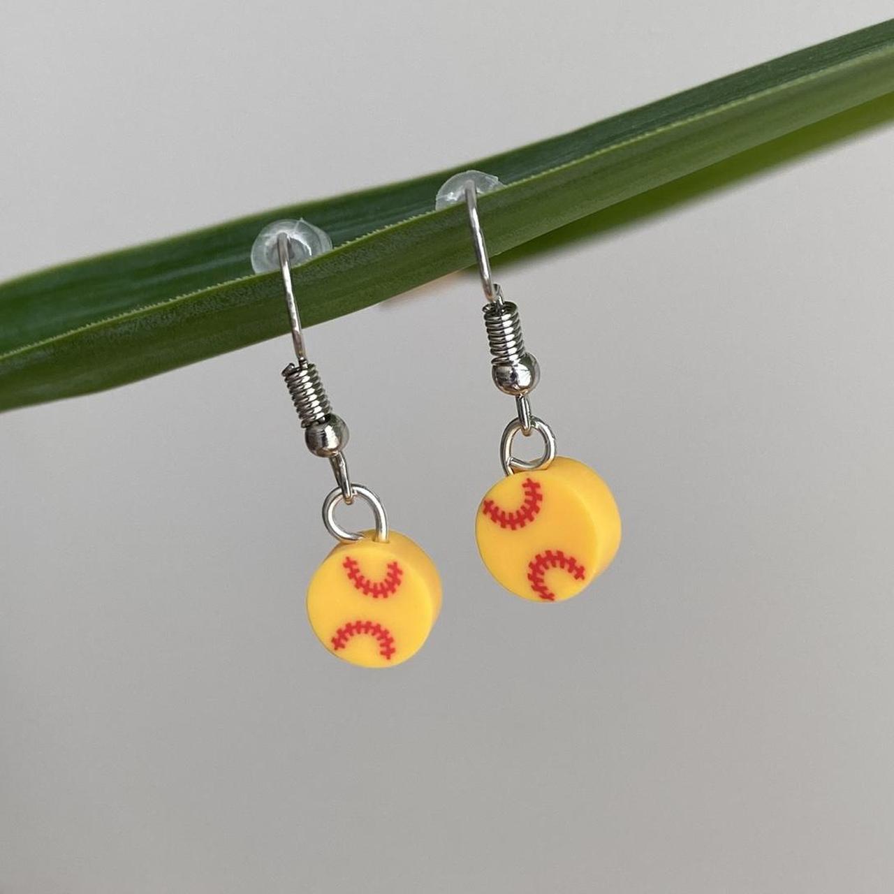 Softball Polymer Clay Dangle Earrings With Silver - Image 4