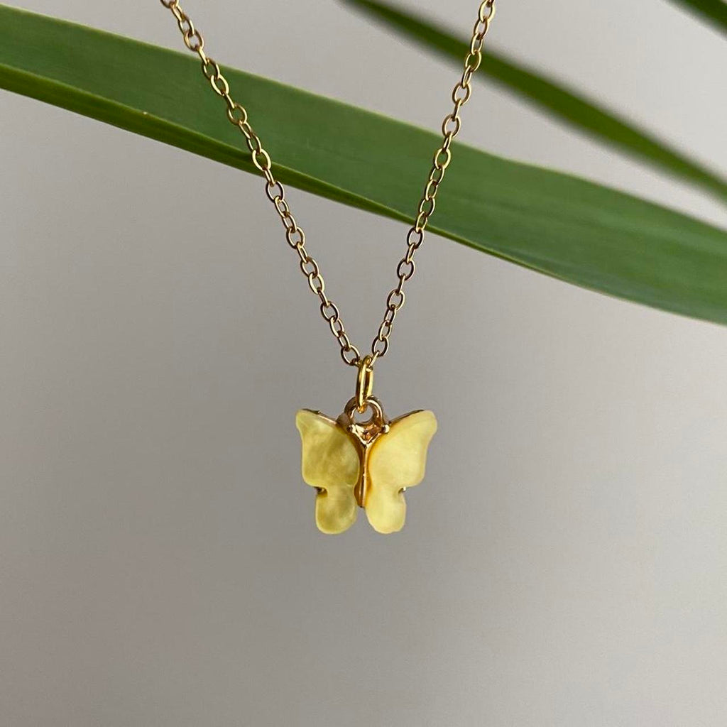 Yellow Butterfly Pendant Chain Necklace With Gold - Image 6