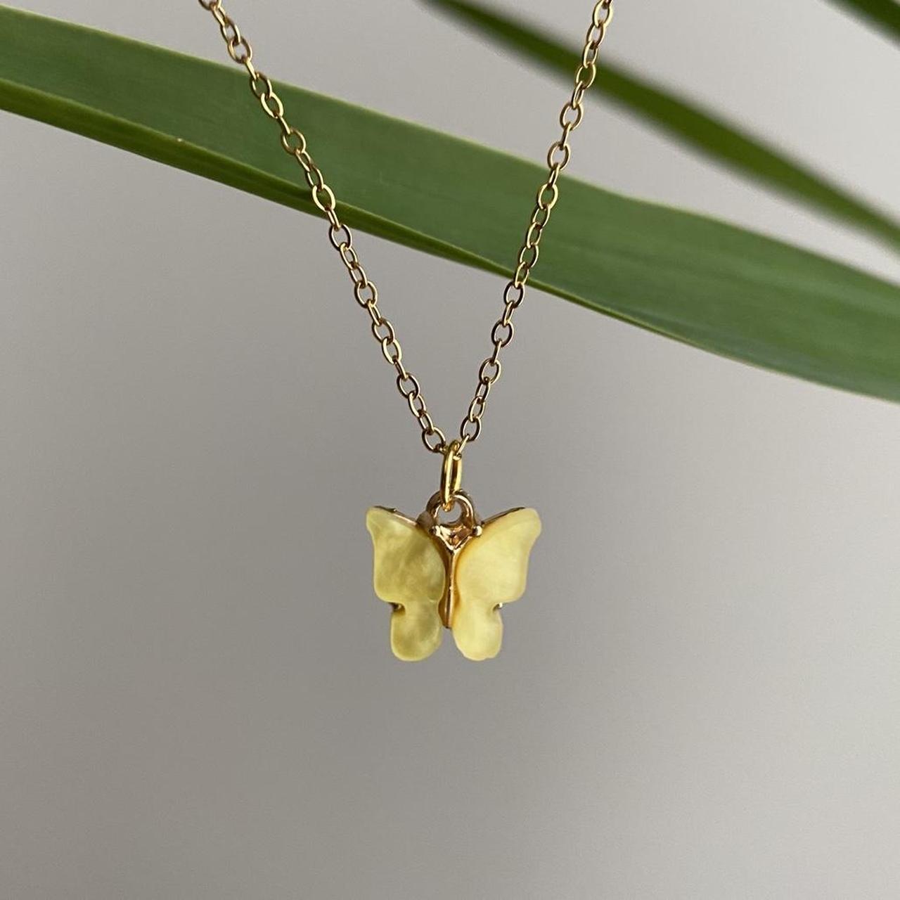 Yellow Butterfly Pendant Chain Necklace With Gold - Image 6