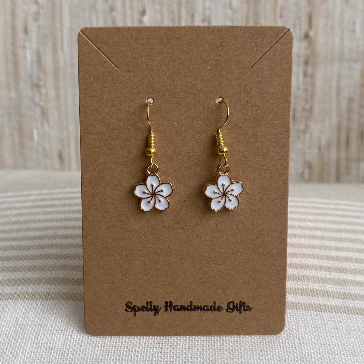 White Enamel Tropical Flower Dangle Earrings With - Image 4