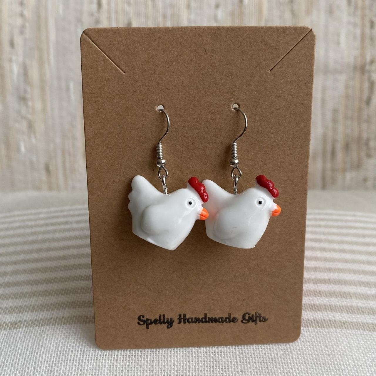 Chicken Dangle Earrings With Silver Accents Hand - Image 3