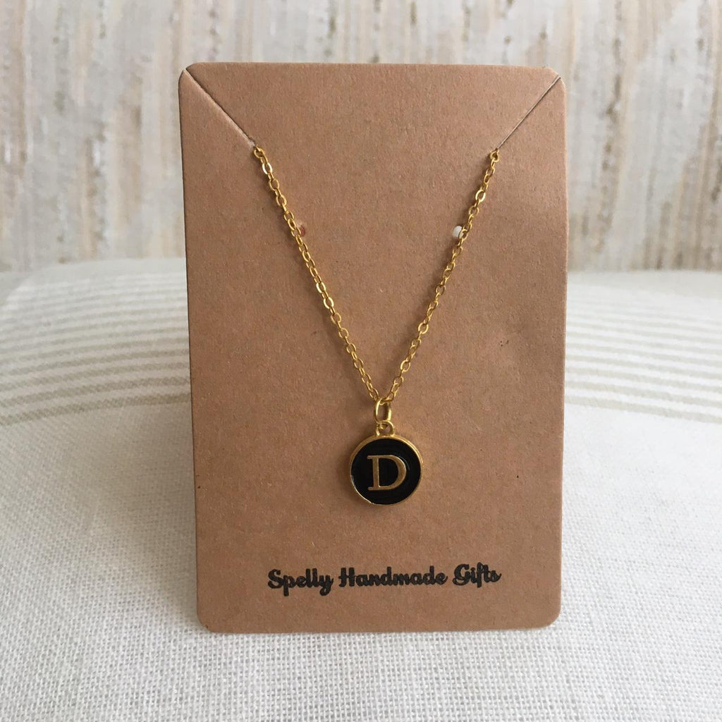 Letter D Initial Black Enamel Pendant Chain - Image 3