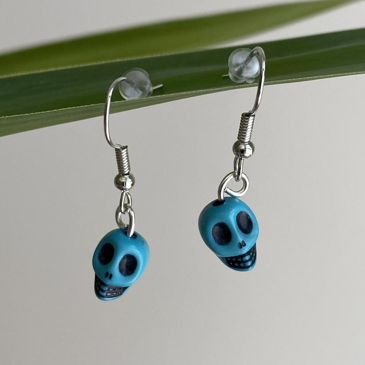 Cinco De Mayo Blue And Black Skull Dangle Earrings