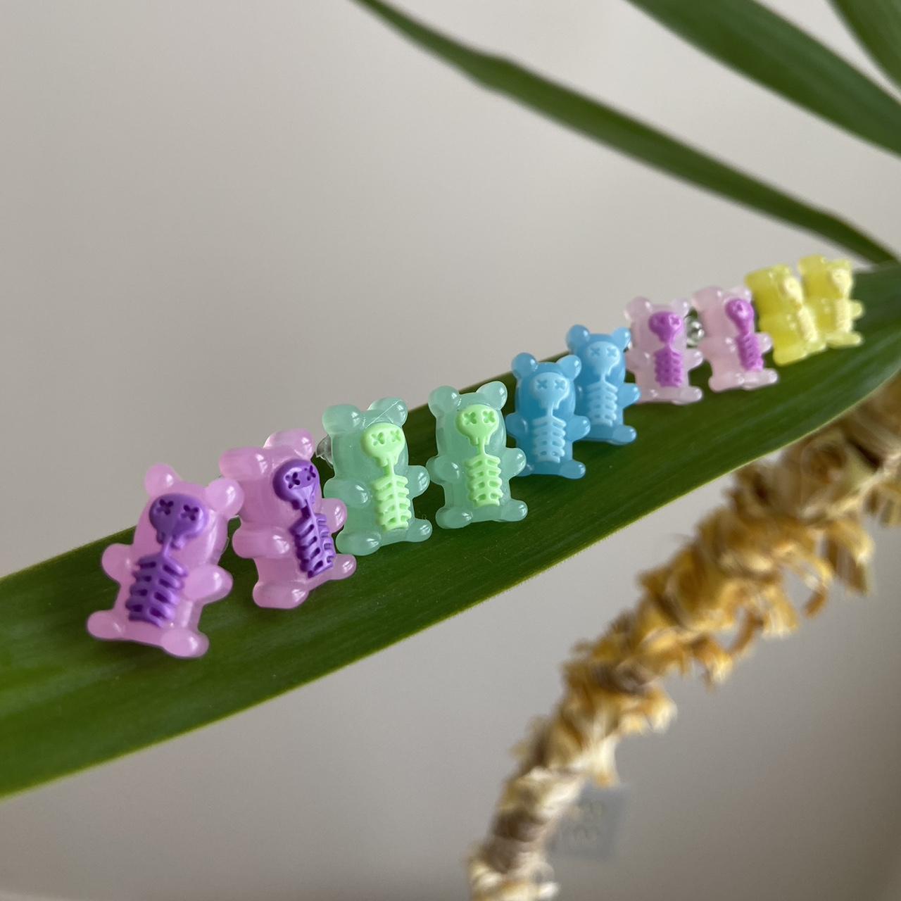 Pink Skeleton Gummy Bear X Ray Stud Earrings Hand - Image 4