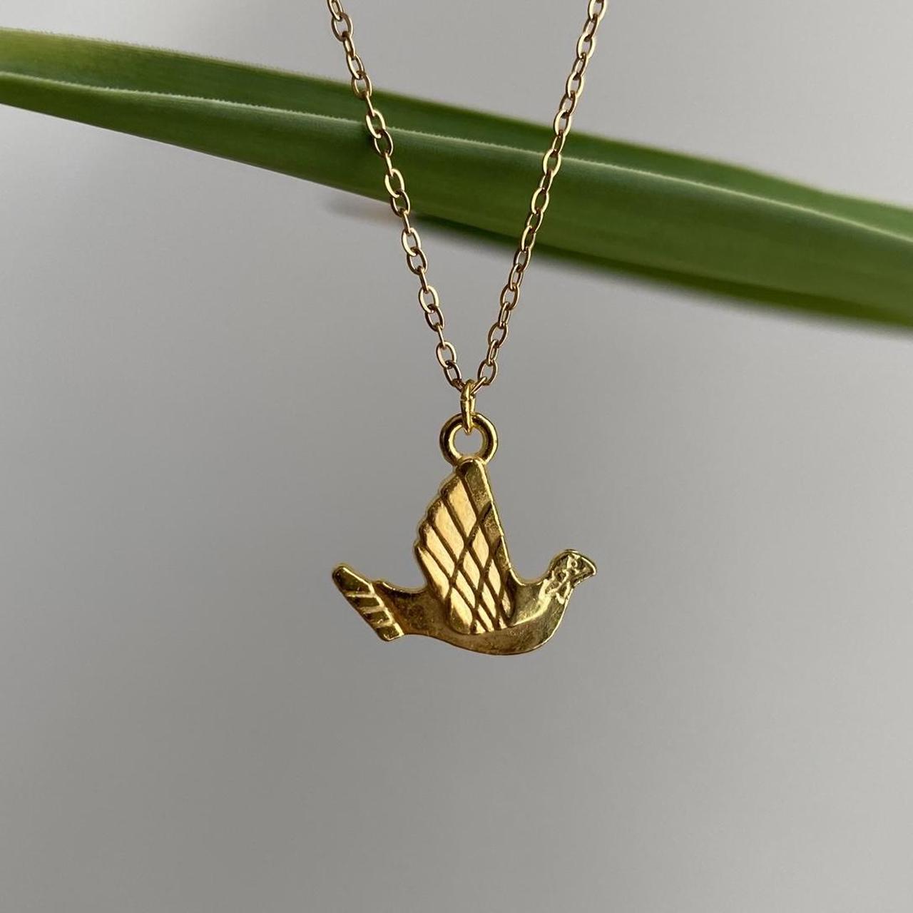 Gold Flying Bird Pendant Chain Necklace 18 Karat - Image 2
