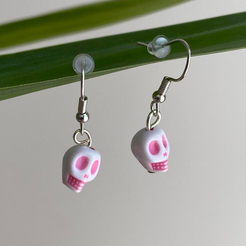 Cinco De Mayo White And Light Pink Skull Dangle