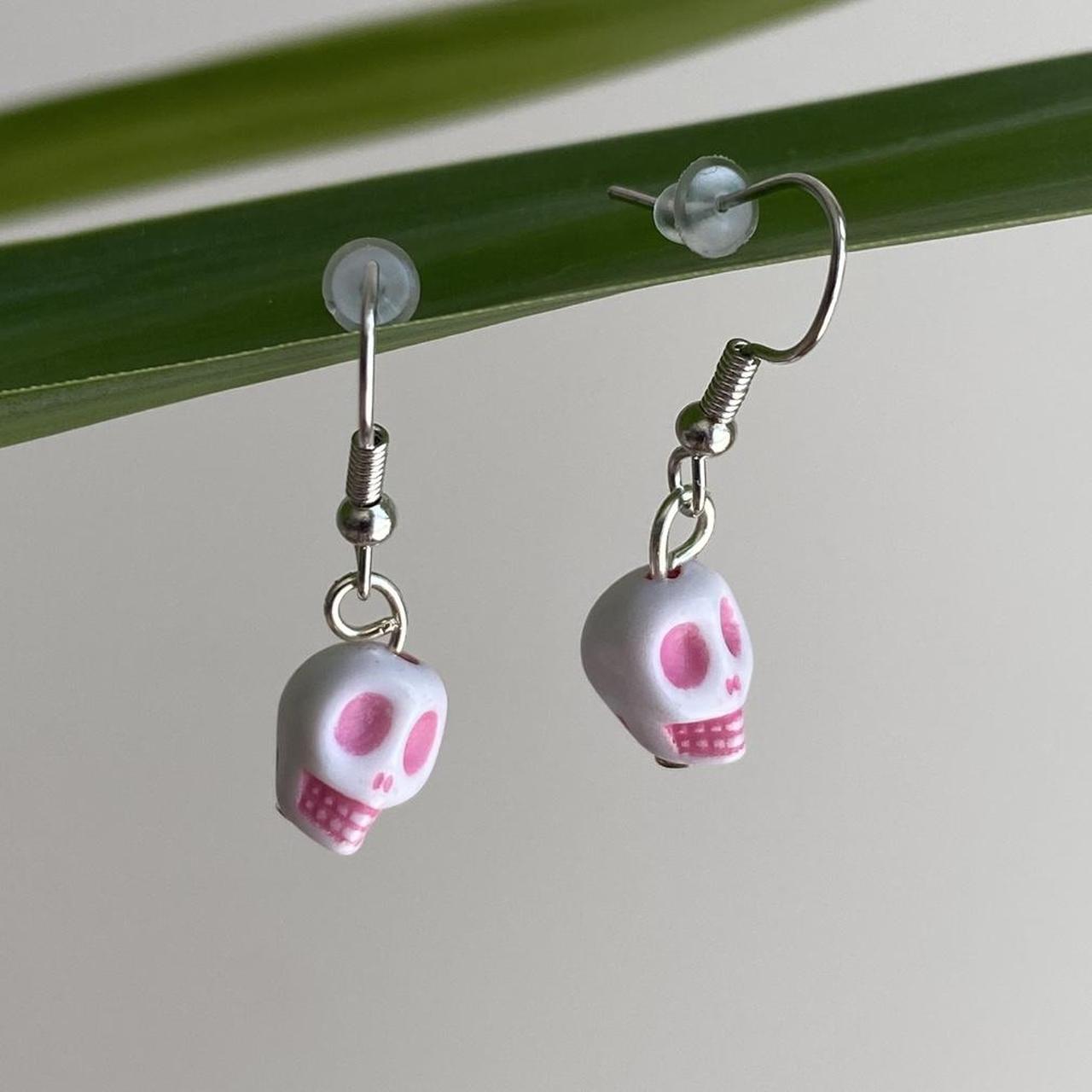 Cinco De Mayo White And Light Pink Skull Dangle