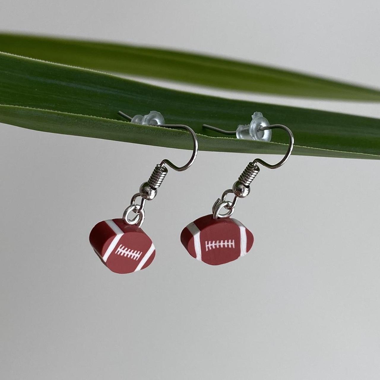 Football Polymer Clay Dangle Earrings With Silver - Image 2