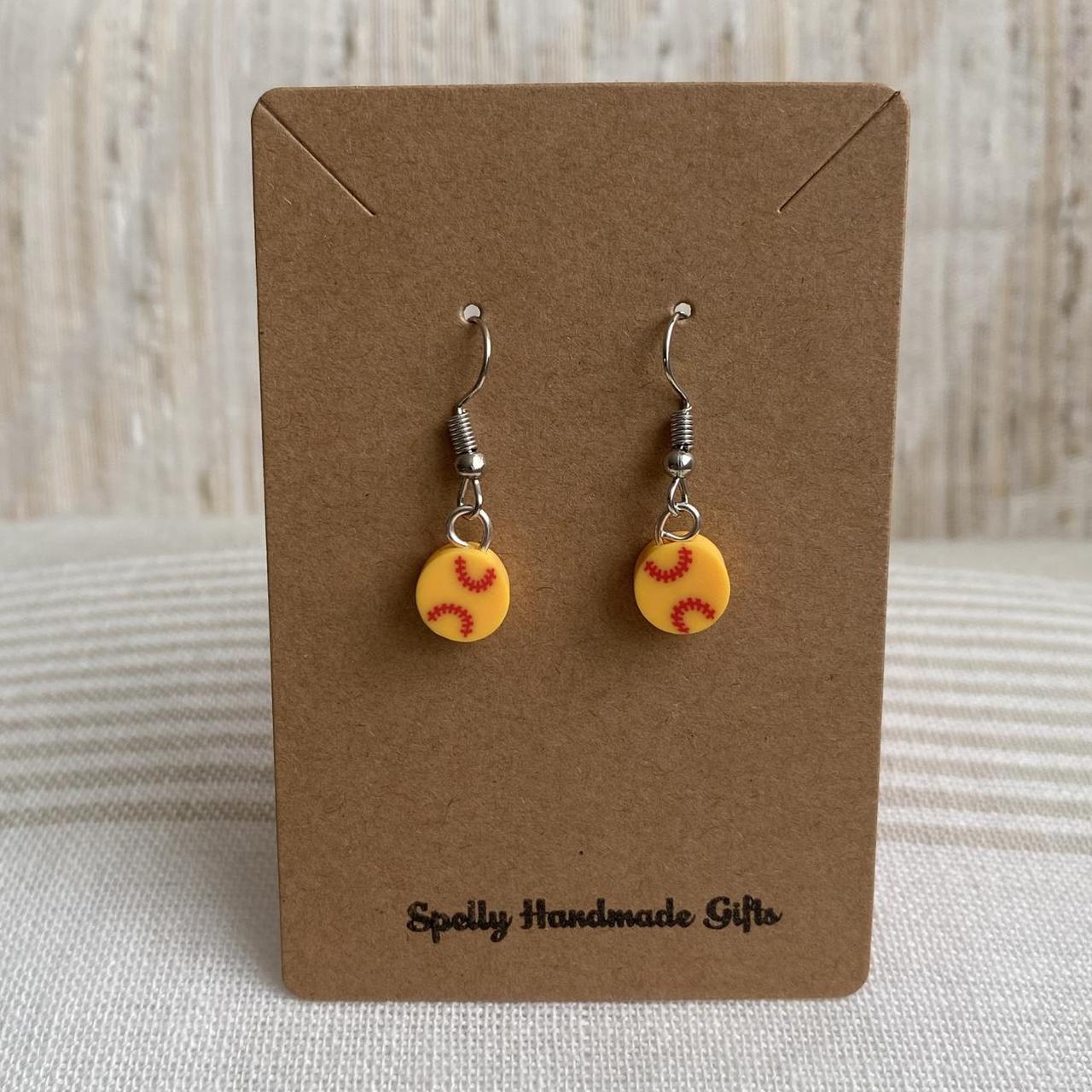 Softball Polymer Clay Dangle Earrings With Silver - Image 5