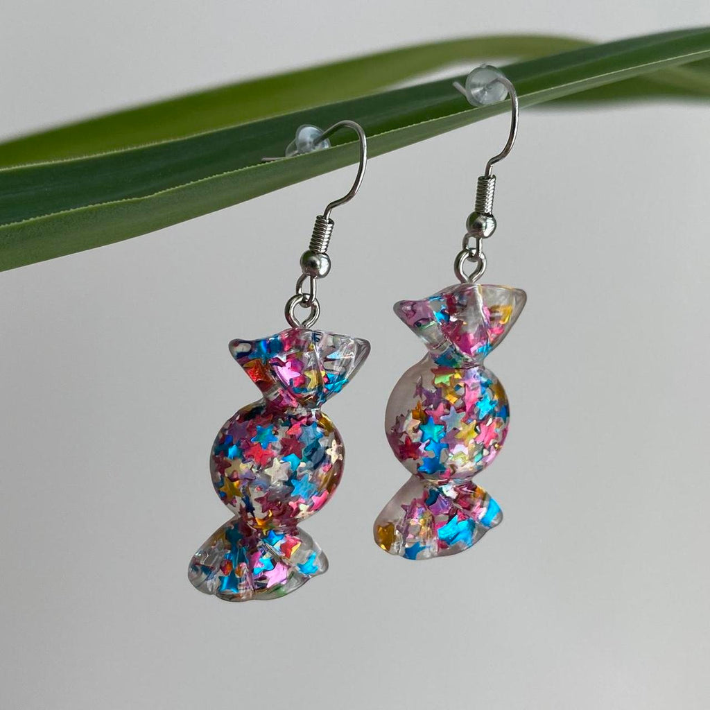 Sparkly Resin Rainbow Candy Dangle Earrings With