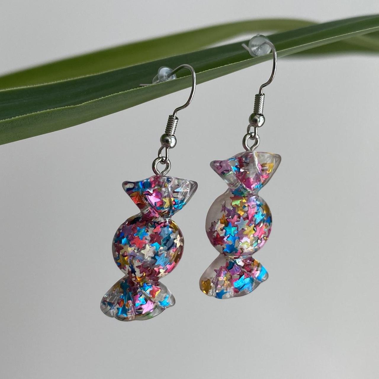 Sparkly Resin Rainbow Candy Dangle Earrings With