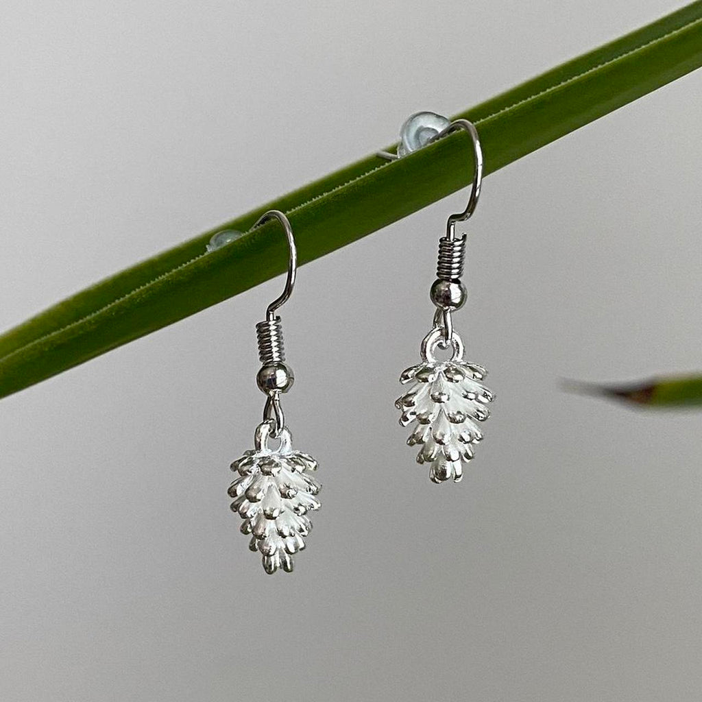 White And Silver Pinecone Dangle Earrings Also