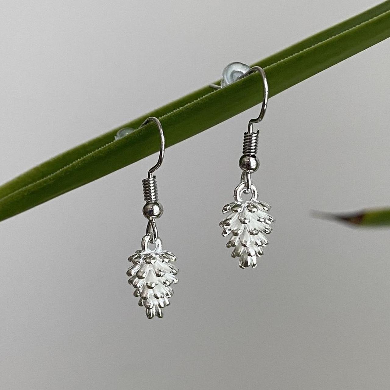 White And Silver Pinecone Dangle Earrings Also