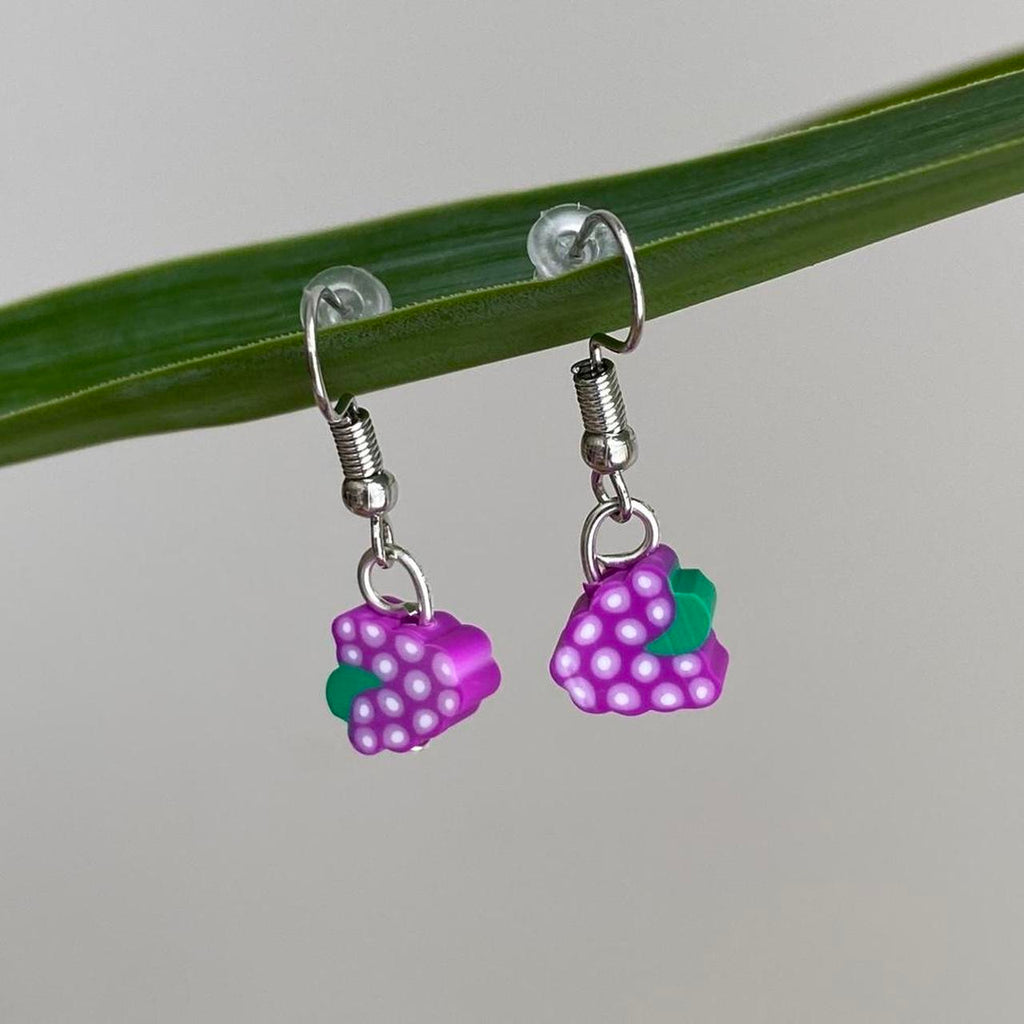 Purple Grape Fruit Polymer Clay Dangle Earrings With - Image 3