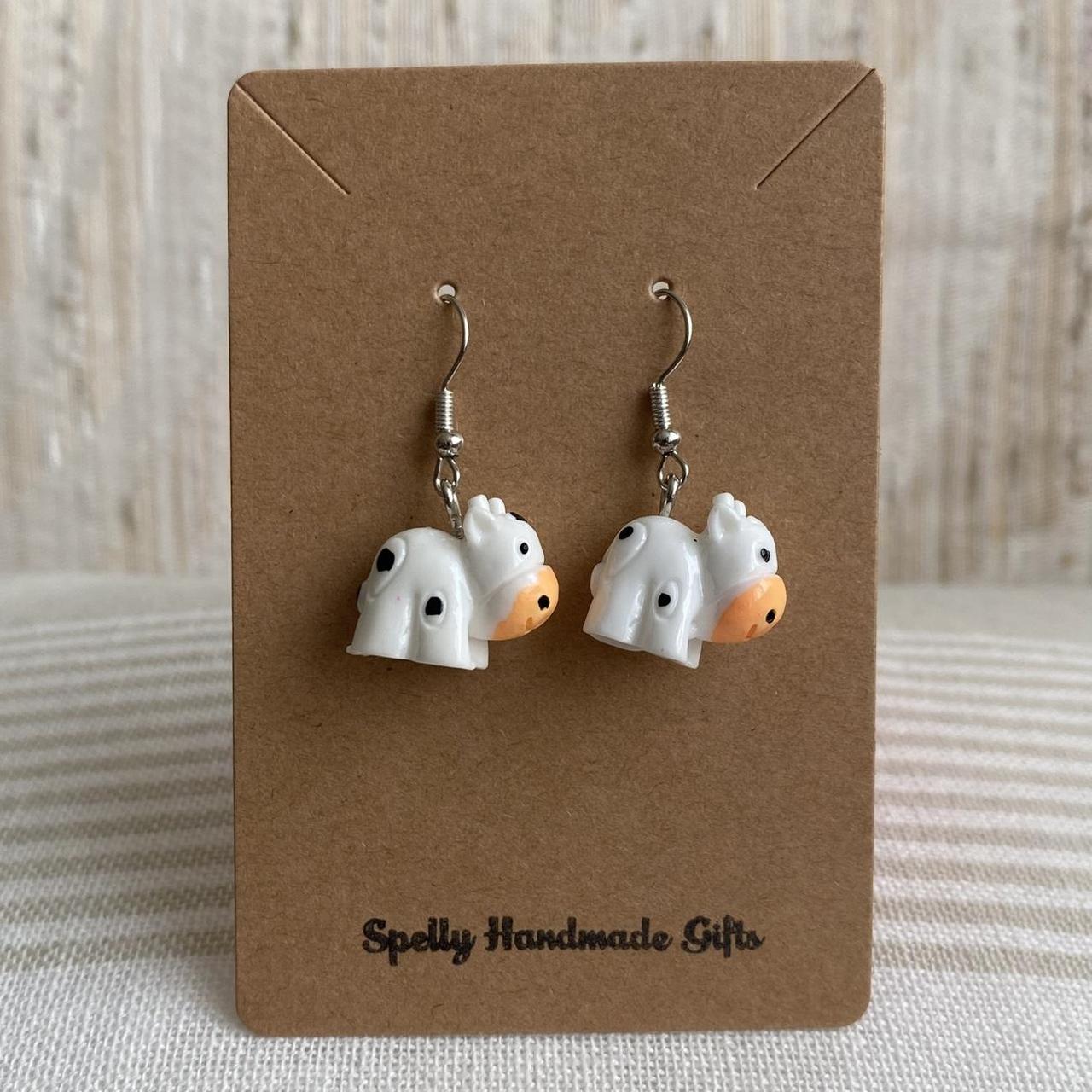 Cow Dangle Earrings With Silver Accents Hand Made - Image 4
