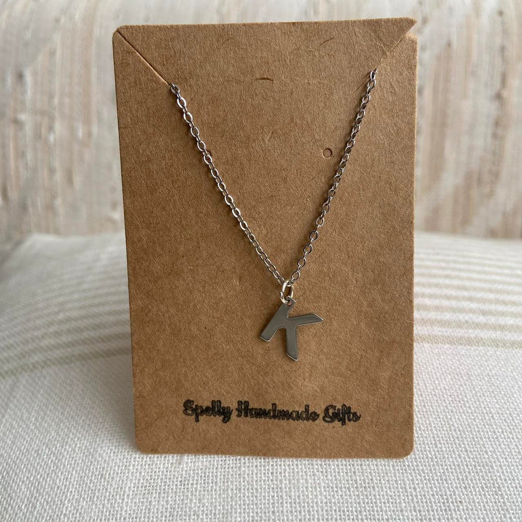Silver Letter K Initial Pendant Chain Necklace - Image 3