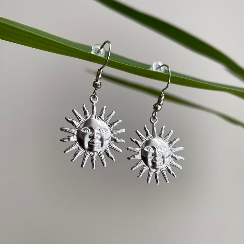 Silver Rising Sun Dangle Stud Earrings Also