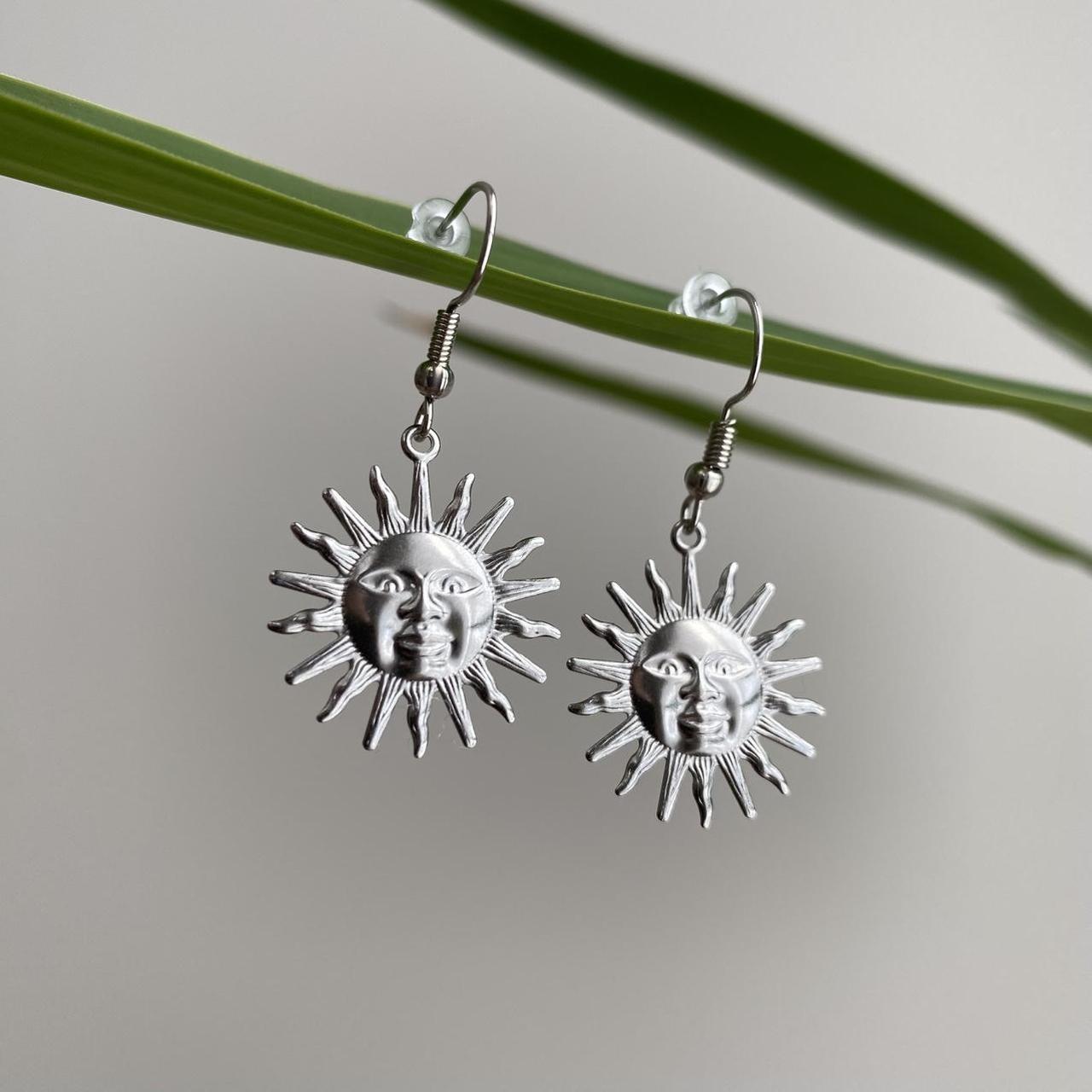 Silver Rising Sun Dangle Stud Earrings Also