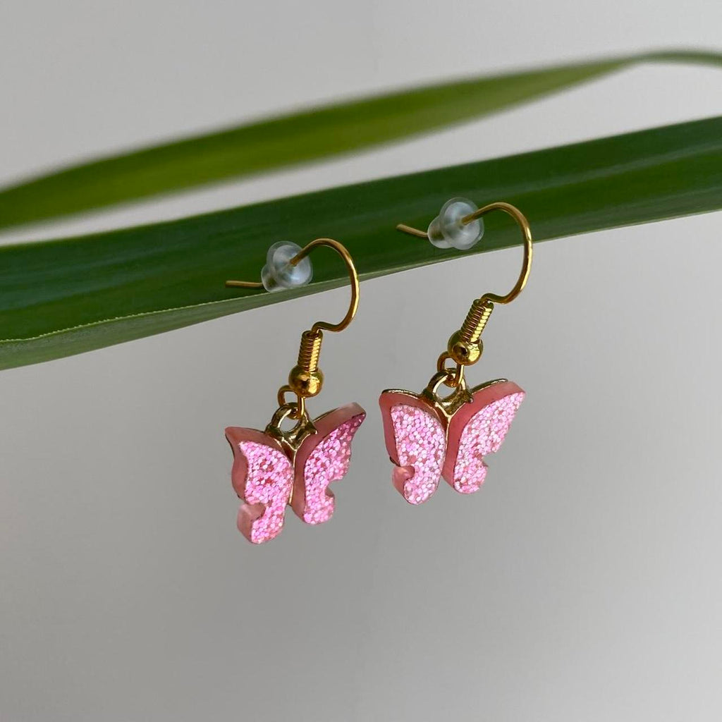 Light Pink Sparkle Butterfly Dangle Earrings With - Image 2