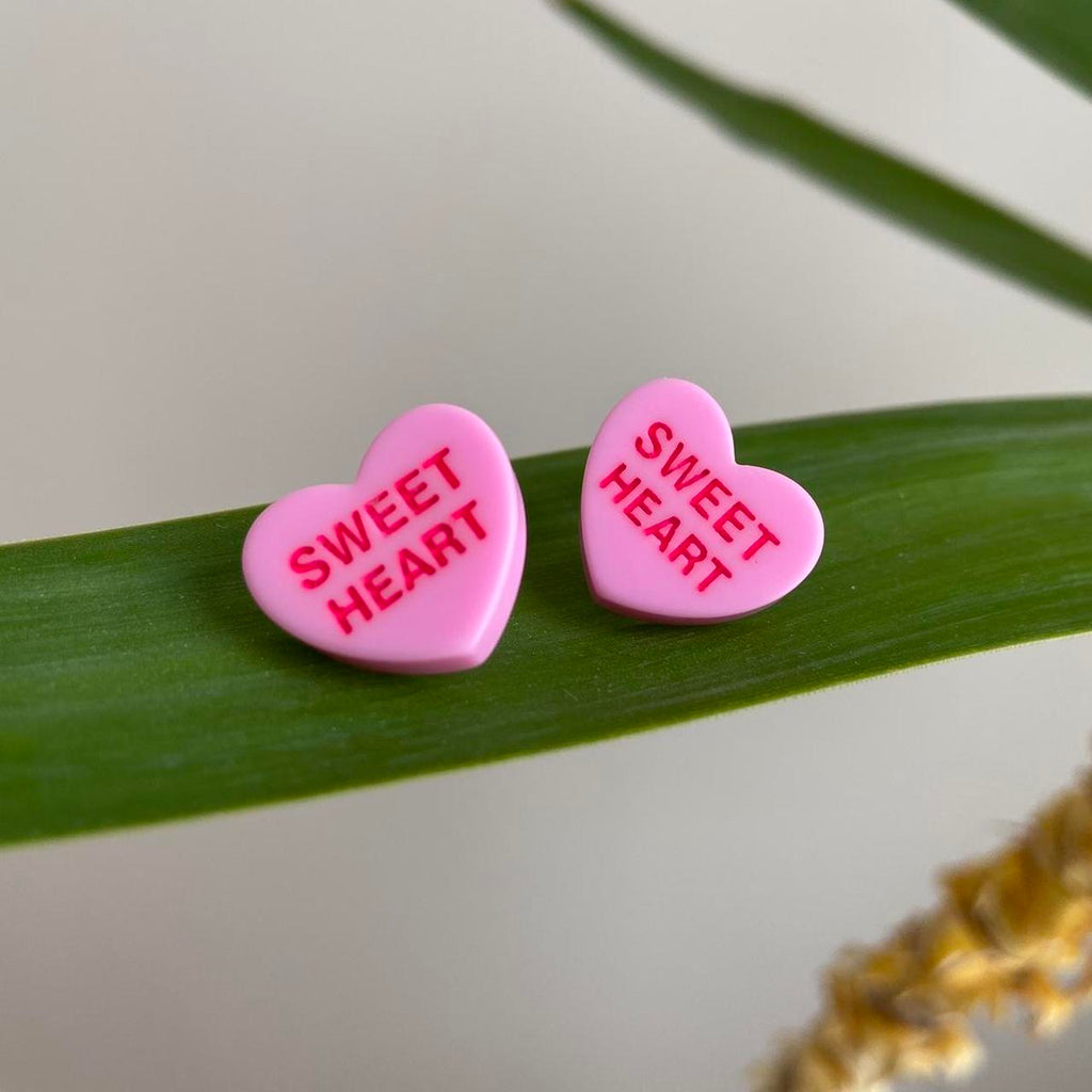 Pink Sweet Heart Valentines Day Candy Shaped Stud