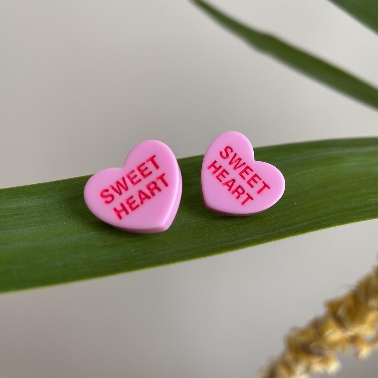 Pink Sweet Heart Valentines Day Candy Shaped Stud