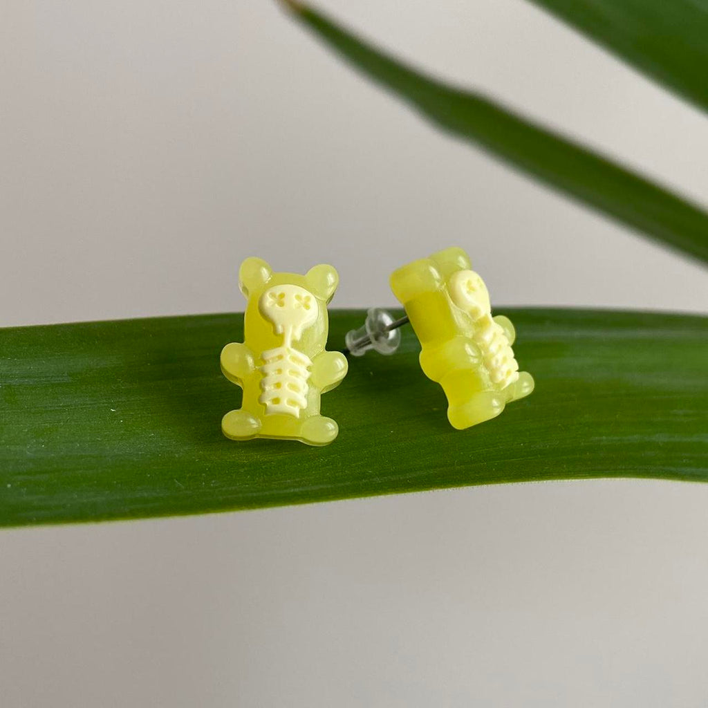 Yellow Skeleton Gummy Bear X Ray Stud Earrings - Image 2