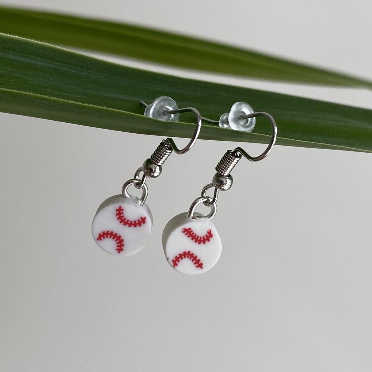 Baseball Polymer Clay Dangle Earrings With Silver - Image 2