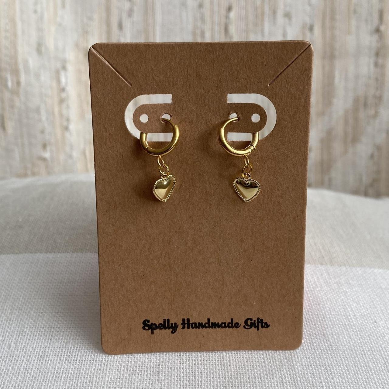 Petite Gold Heart Dangle Hoop Earrings Also - Image 6