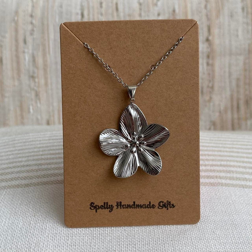 Large Silver Flower Pendant Chain Necklace Also - Image 4
